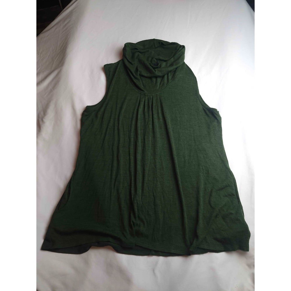 New Directions Sweater Vest Womens XL Green Minimalist Cowl Neck Stretch Flowy